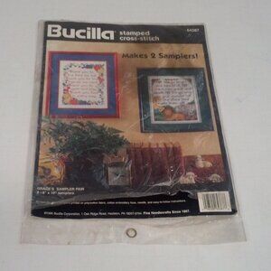 Bucilla stamped cross stitch grace sampler pair animal, fruit border no 64387